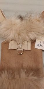 Ivory fox dog coat. Camel